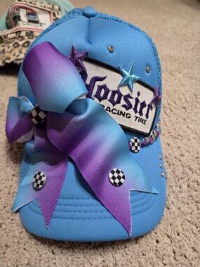Womens Blue Cap with Purple-Blue Ombre Bow